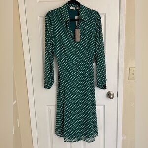 Eva Mendes NY&Co green polkadot Tea length dress, Small women’s